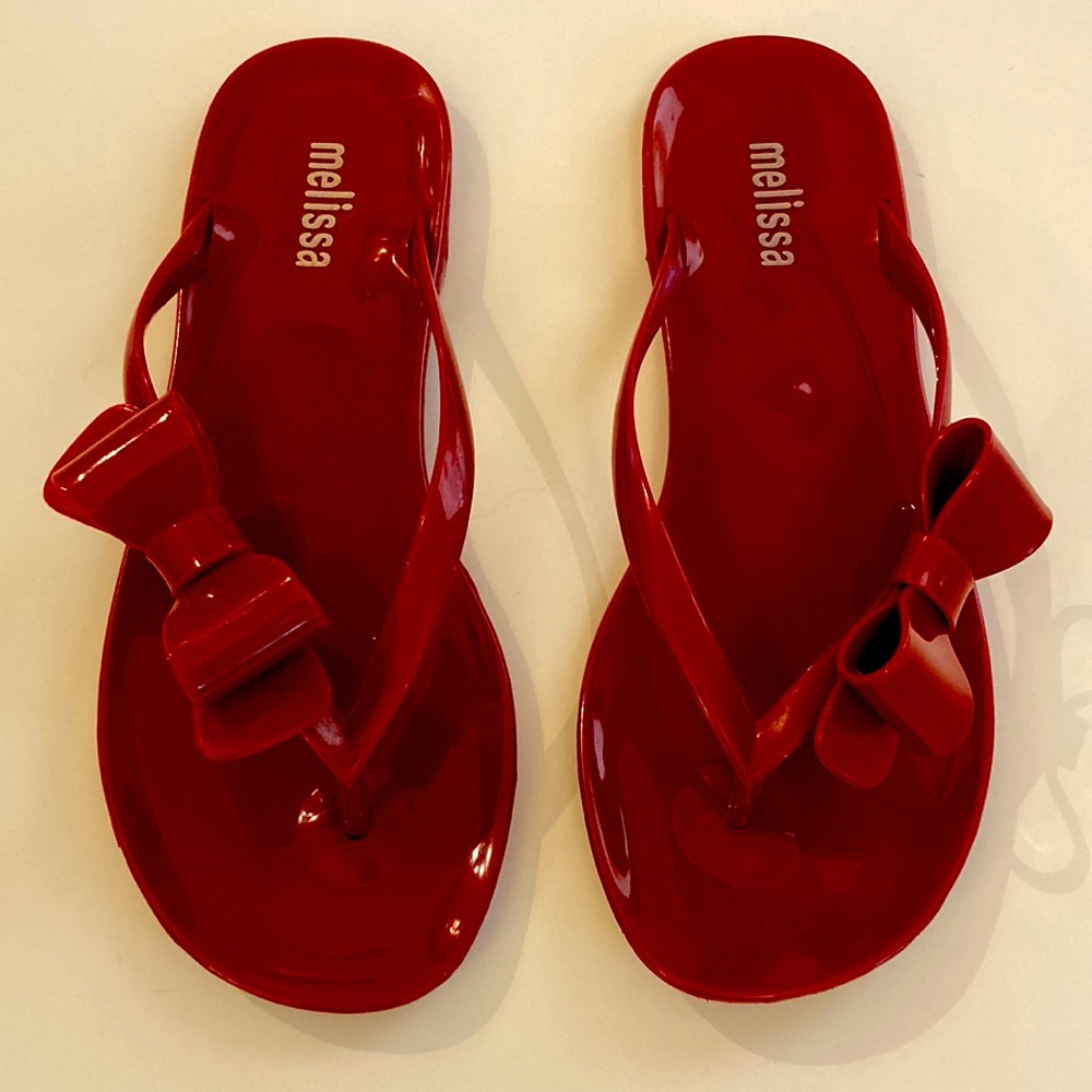 Melissa Red Flip Flops Bow Rubber Sandals Flat Sz 7